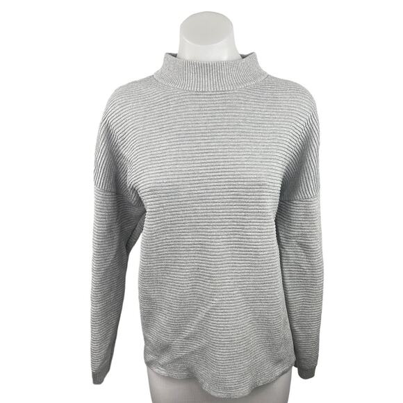 H&M Silver Metallic Gray Knit Turtleneck Oversized Pullover Sweater Top Size L - Picture 1 of 7